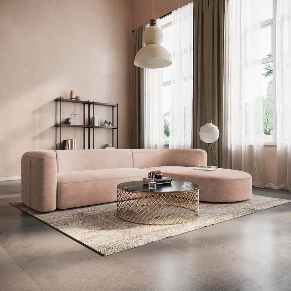 Sofá Modular Sala de Estar Decoração Luxo 265cm Lado Esquerdo Suede Celinne Luxuoso Rose