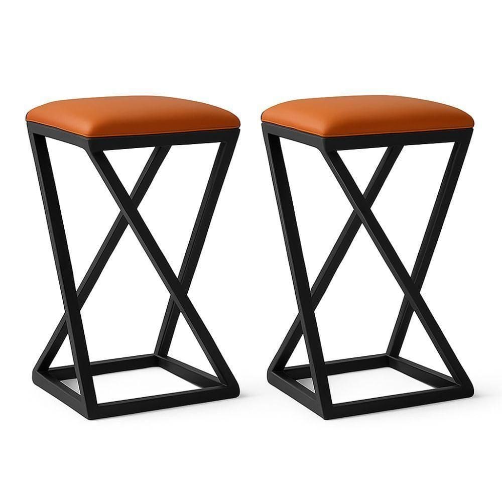 Kit 2 Banco Banqueta Baixa Cozinha 50 Cm Bancada Bar Corino Cor:caramelo