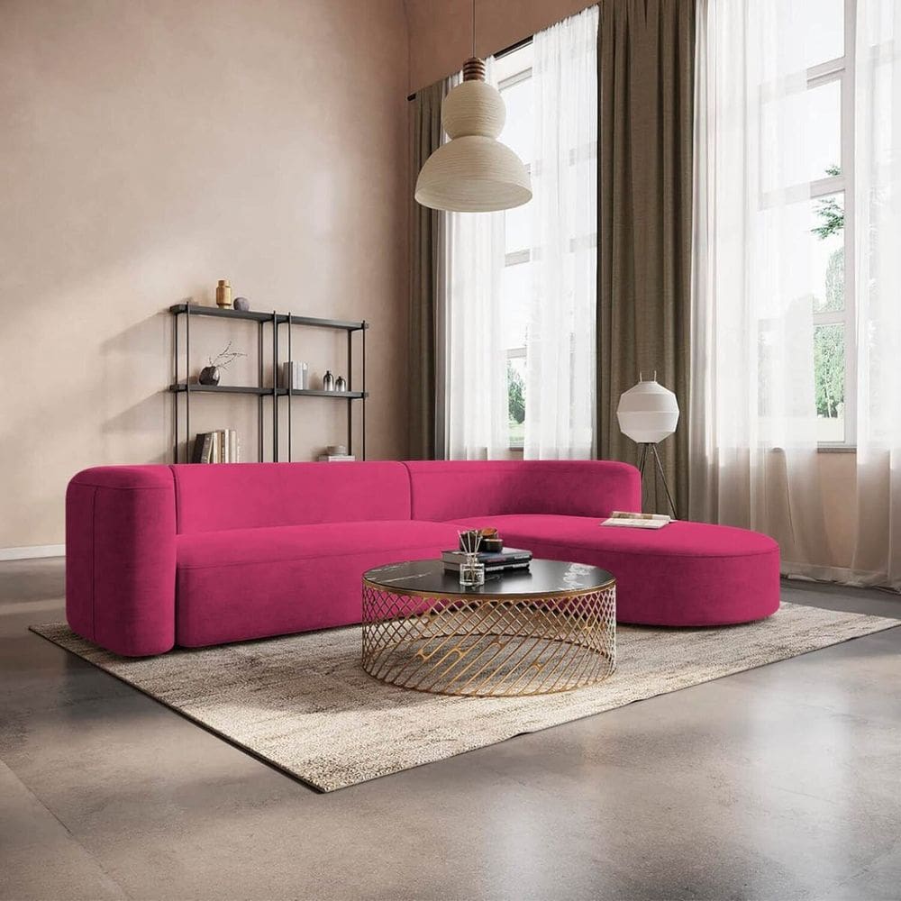 Sofá Modular Sala de Estar Decoração Luxo 265cm Lado Esquerdo Suede Celinne Luxuoso Pink
