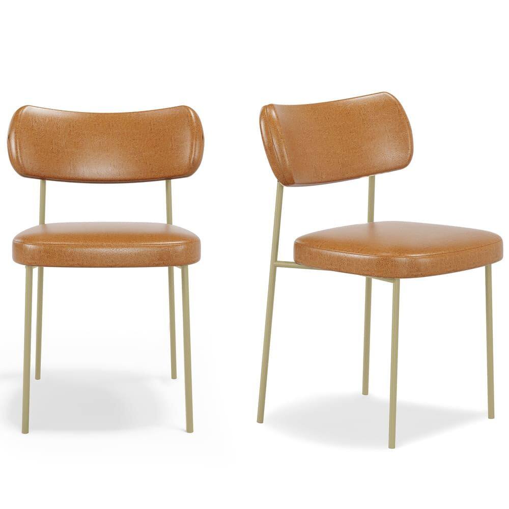 Kit 2 Cadeiras Escritório Stela Champanhe  Couro Sintetíco Whisky - Vallisa Decor