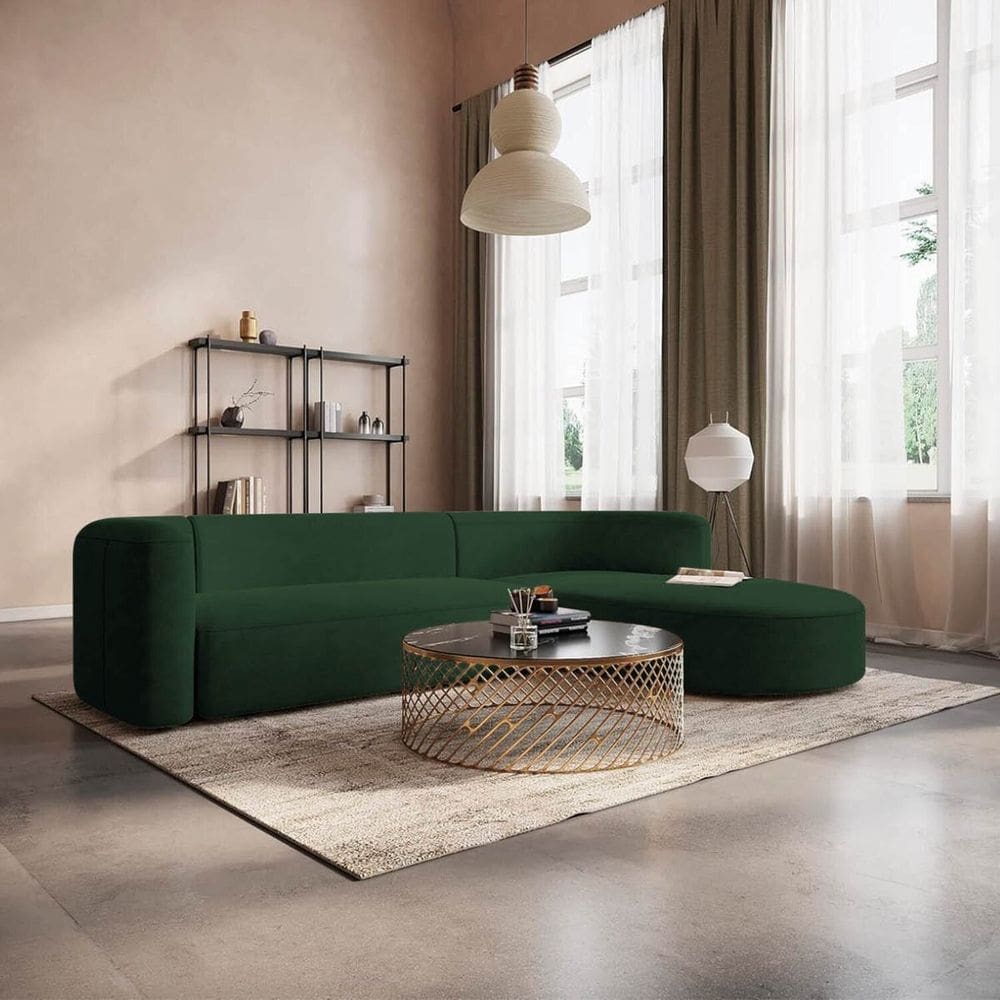 Sofá Modular Sala de Estar Decoração Luxo 265cm Lado Esquerdo Suede Celinne Luxuoso Verde