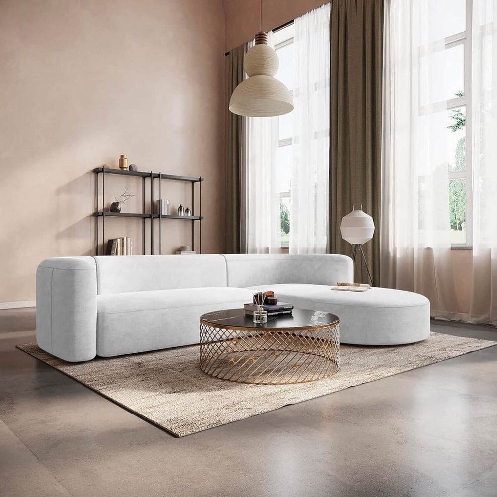 Sofá Modular Sala de Estar Decoração Luxo 265cm Lado Esquerdo Suede Celinne Luxuoso Branco