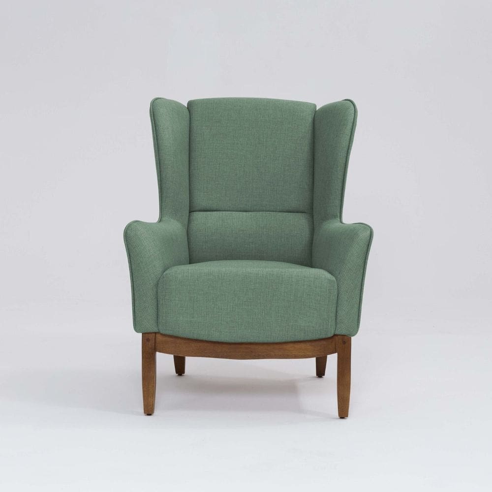 Poltrona para Sala de Estar Base em Madeira Milena Mescla Verde Salvia