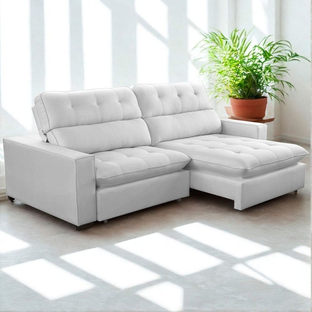 Sofa Retratil Reclinavel 2 Lugares 270cm Veludo Andreia Cinza