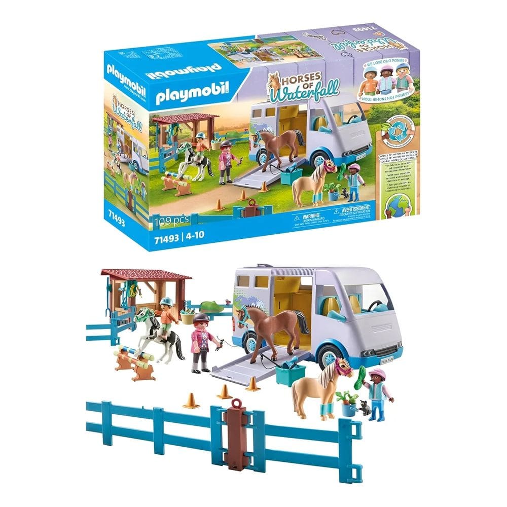 Playmobil Horses Waterfall – Fazenda Escola De Equitação Poneis Com Trailer – 109 peças