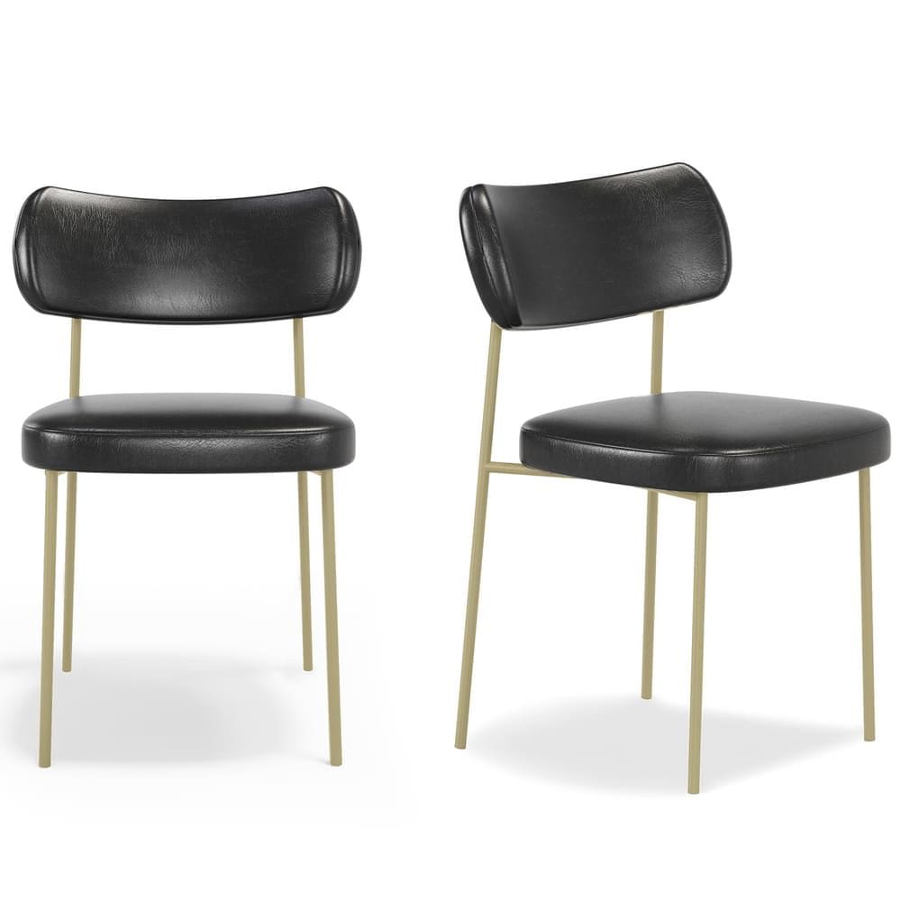 Kit 2 Cadeiras de Jantar Stela Champanhe Couro Sintetíco Preto - Vallisa Decor