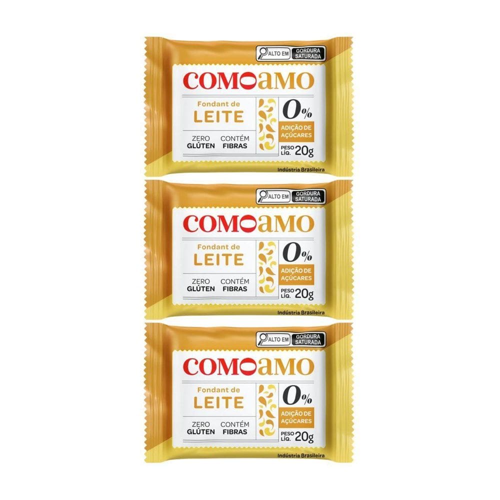 Kit 3 Fondant De Leite Zero Sem Adição De Açucar 20G Comoamo
