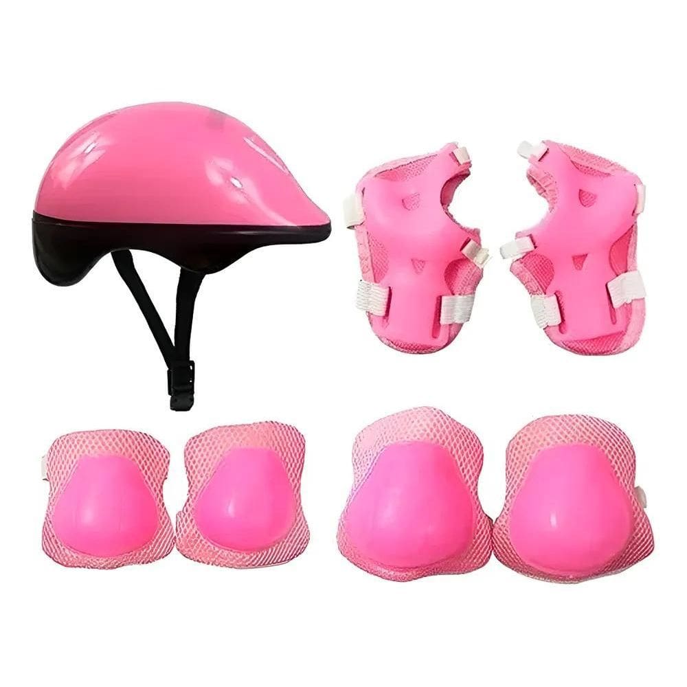 Kit Proteção Capacete Joelheira Cotoveleira Rosa Dmtoys 5487