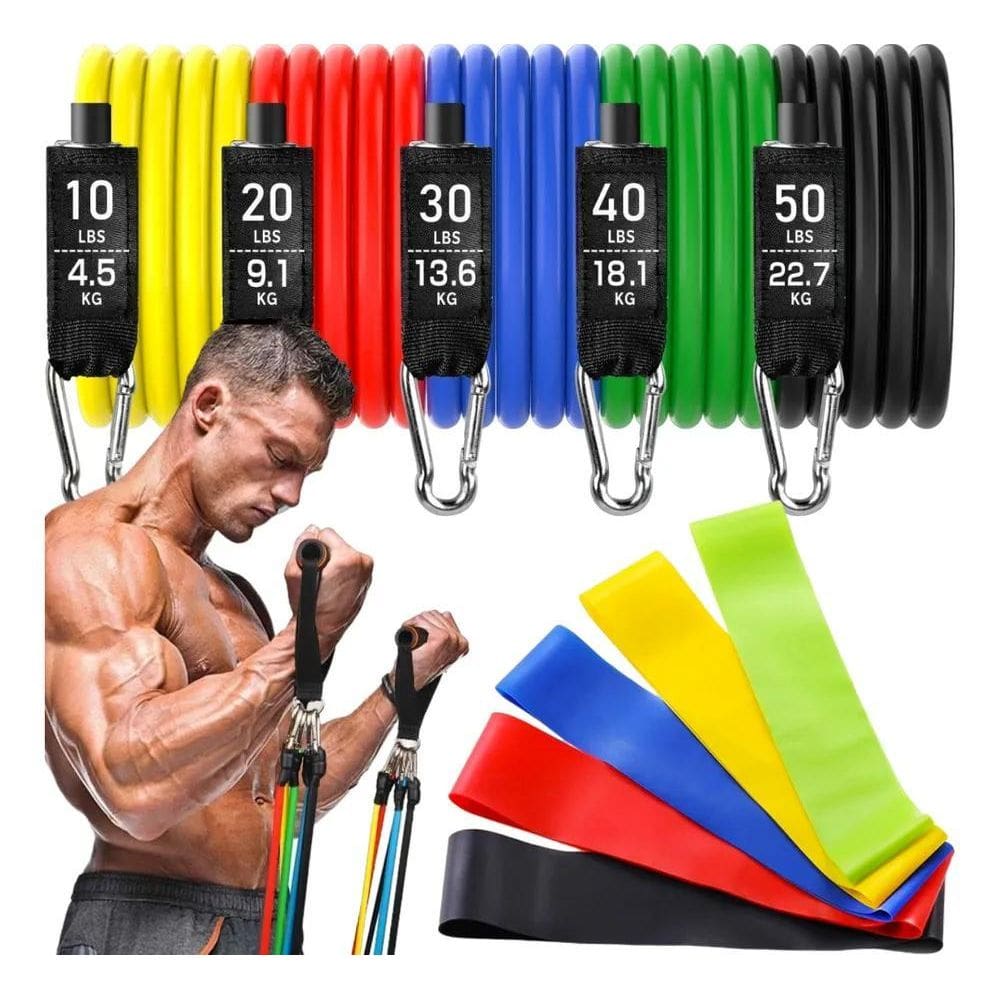 Kit 11 Extensor Elástico Treino Em Casa + Kit 5 Mini Band