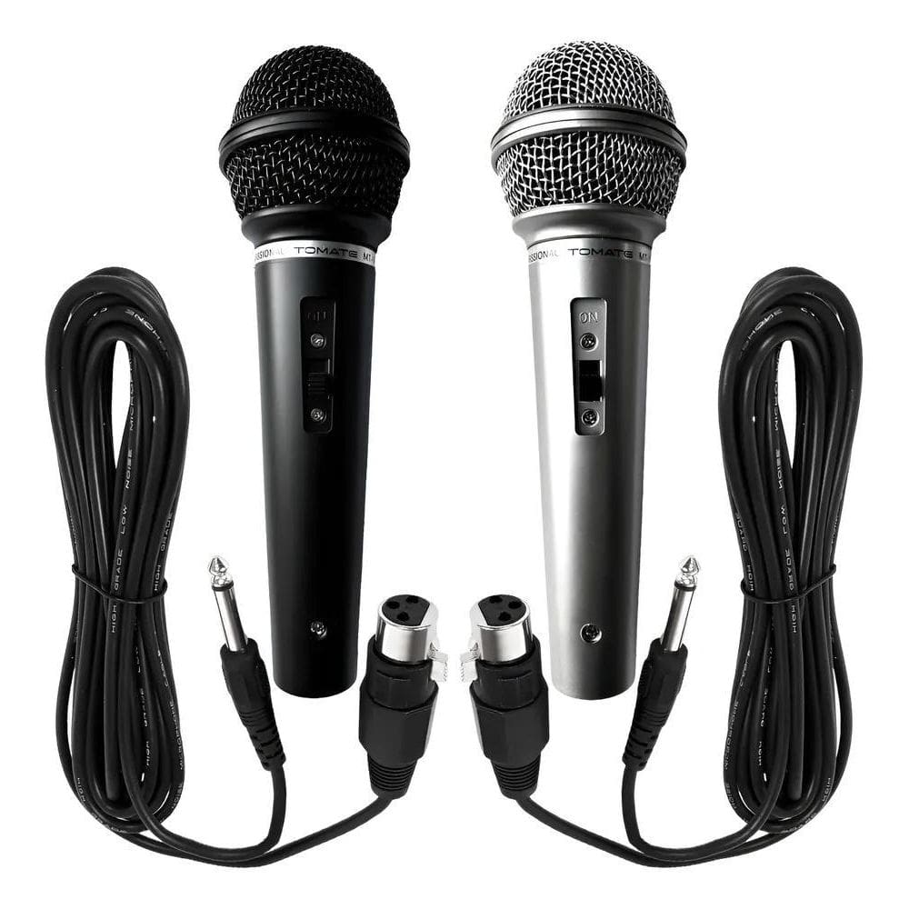 Microfone Duplo Karaoke Igreja Bar Com 2 Cabos Preto E Prata
