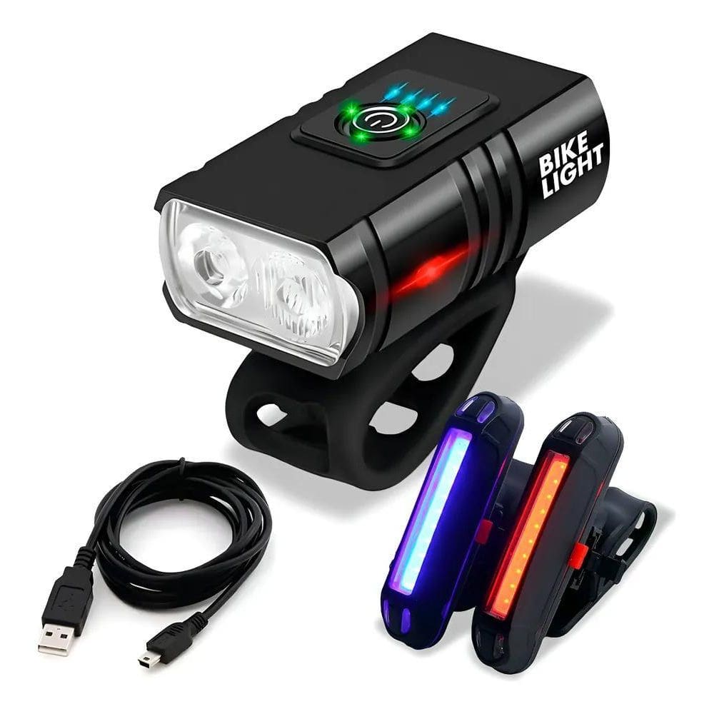 Kit Lanterna E Farol Bike Led Recarregável Potente Forte Luz