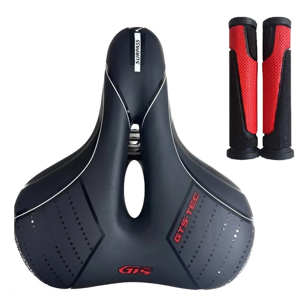 Kit Selim Sela Bike Largo Macio Gts Vazado Com Vermelho