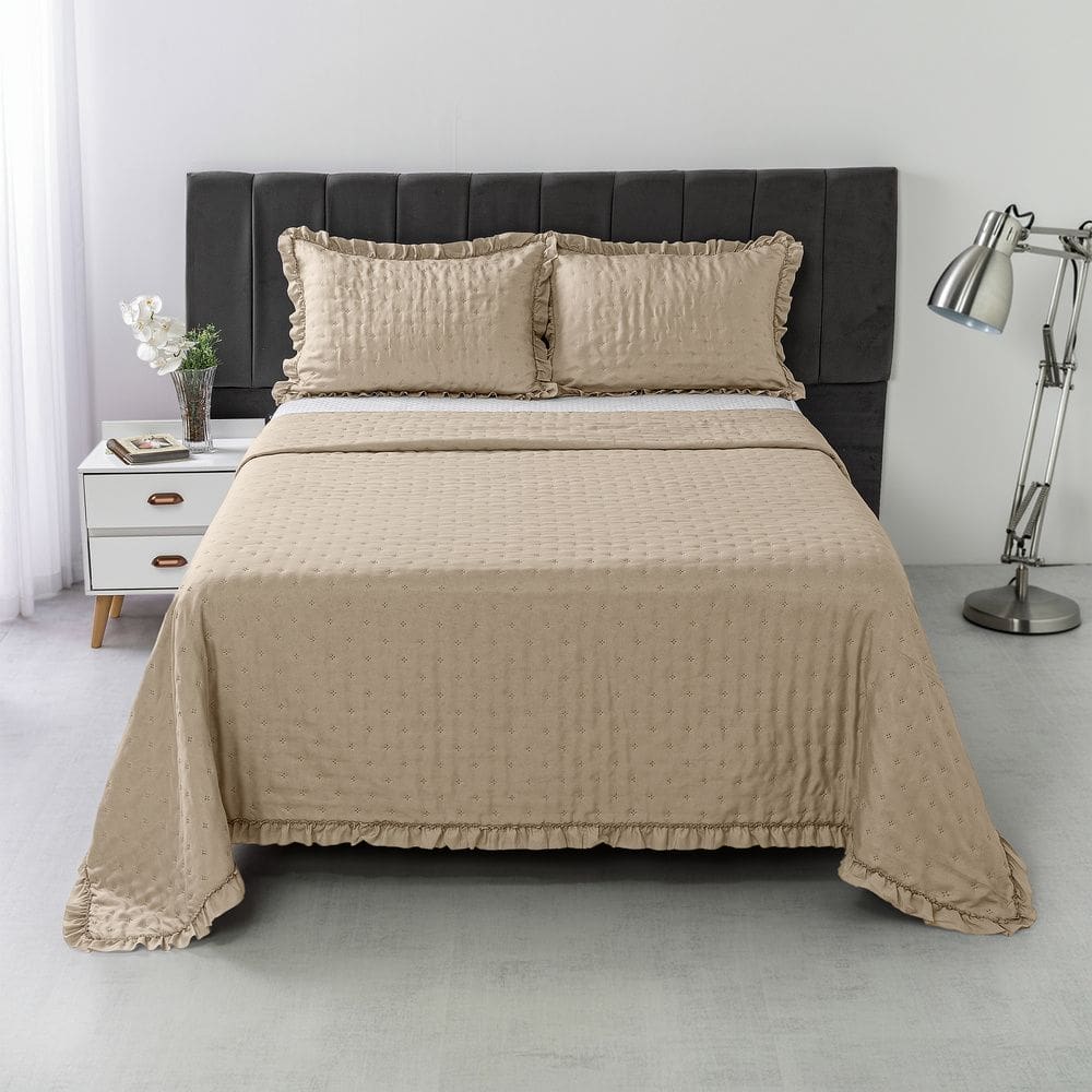 Kit Colcha Cobre Leito 200 fios Casal 3 Peças Bella Bege