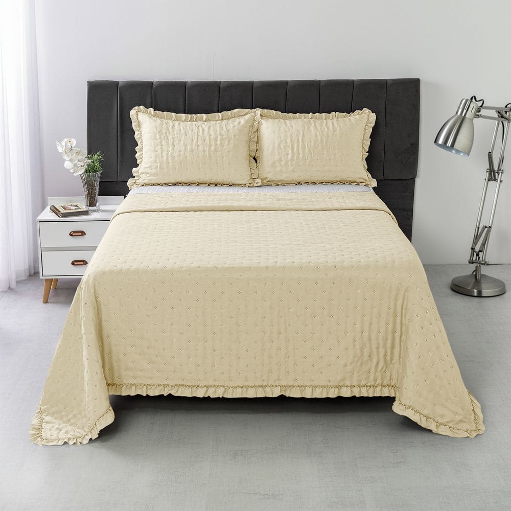 Kit Colcha Cobre Leito 200 fios Queen 3 Peças Bella Marfim