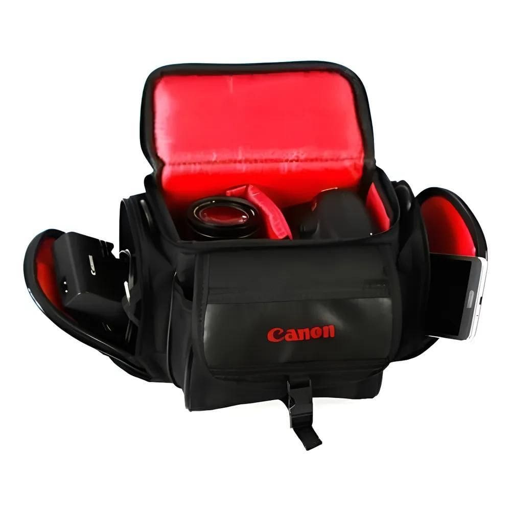 Bolsa Fotográfica Canon Case Câmera Dslr Lentes Com Bolsos -