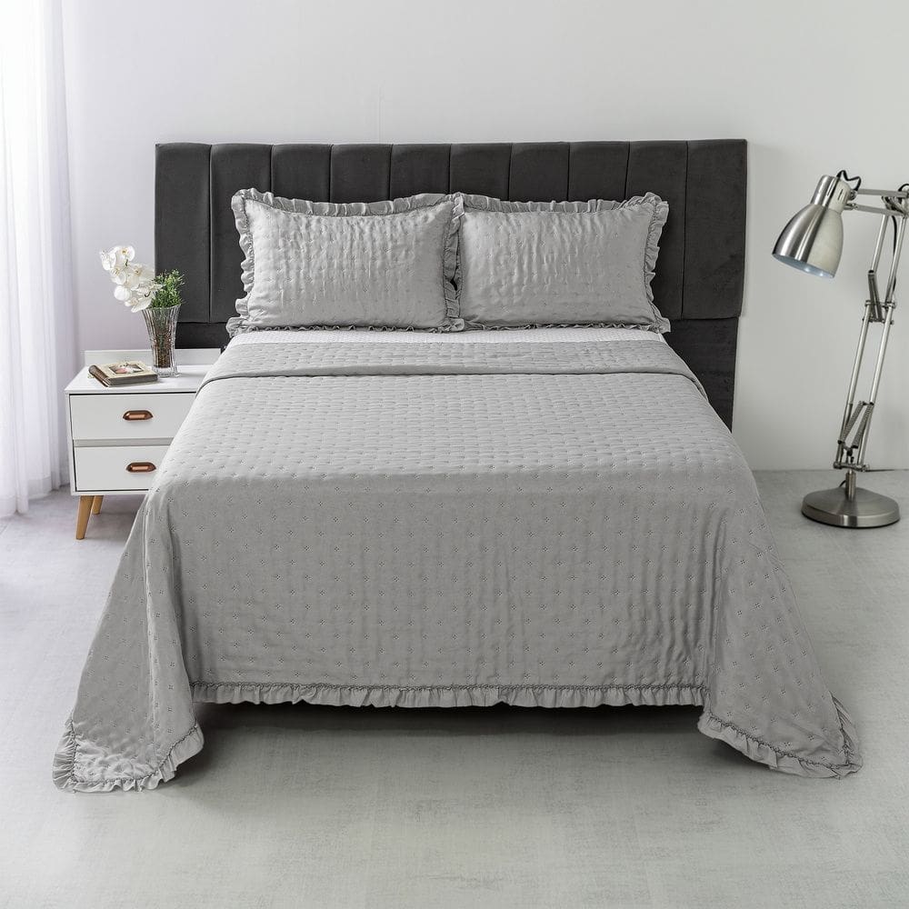 Kit Colcha Cobre Leito 200 fios Casal 3 Peças Bella Cinza
