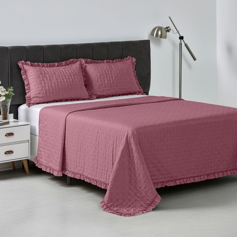 Kit Colcha Cobre Leito 200 fios King 3 Peças Bella Rosê