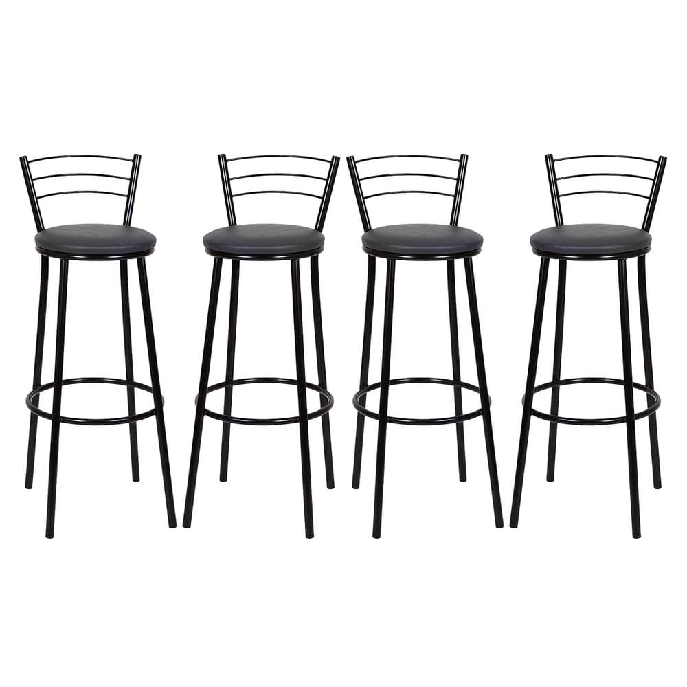 Kit 4 Banquetas Alta em Aço Mila Estofada Courino Preto