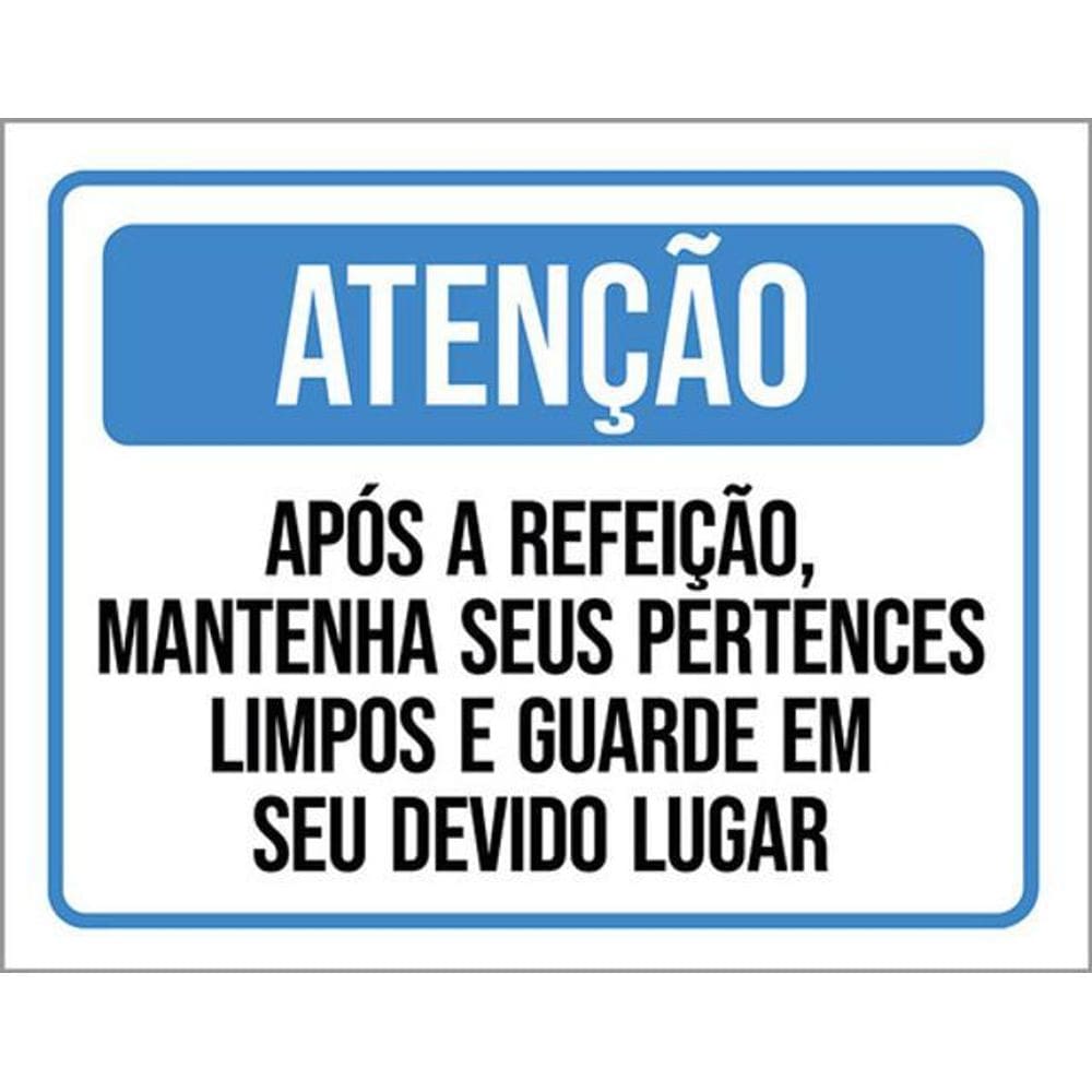 Placa Após Refeição Mantenha Pertences Limpos 36X46