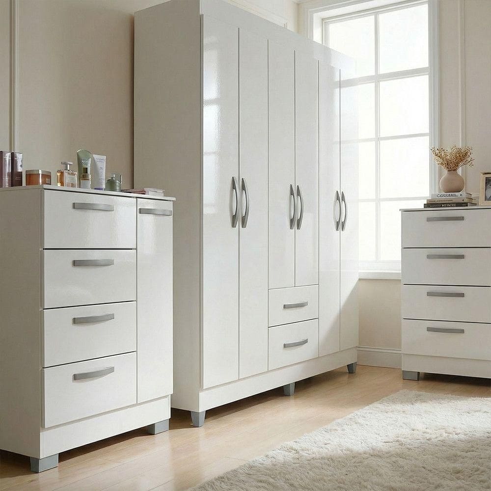 Kit Guarda Roupa Atenas E 2 Cômoda Poquema Branco