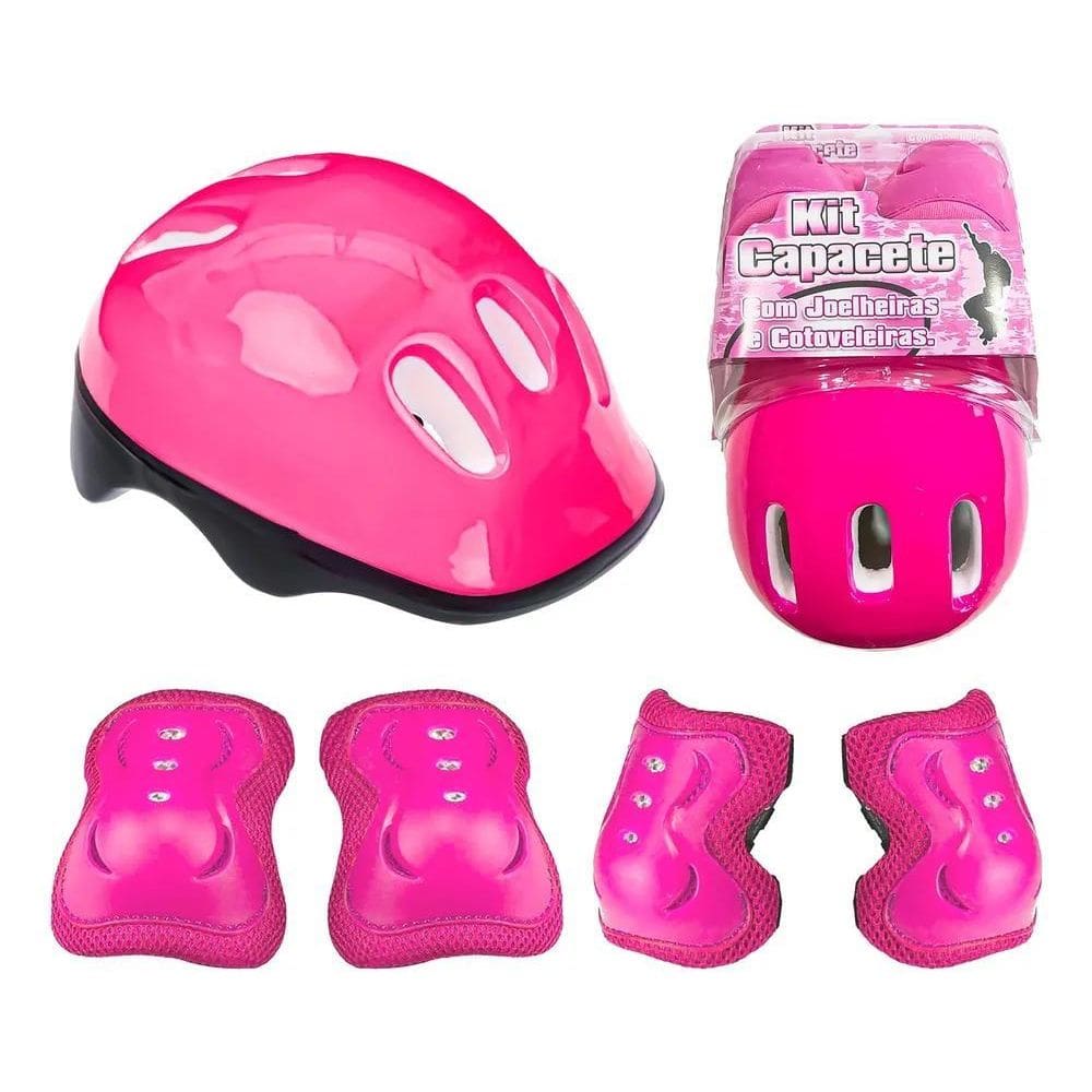 Kit Proteção Skate Patins Bike Capacete Rosa - Fênix