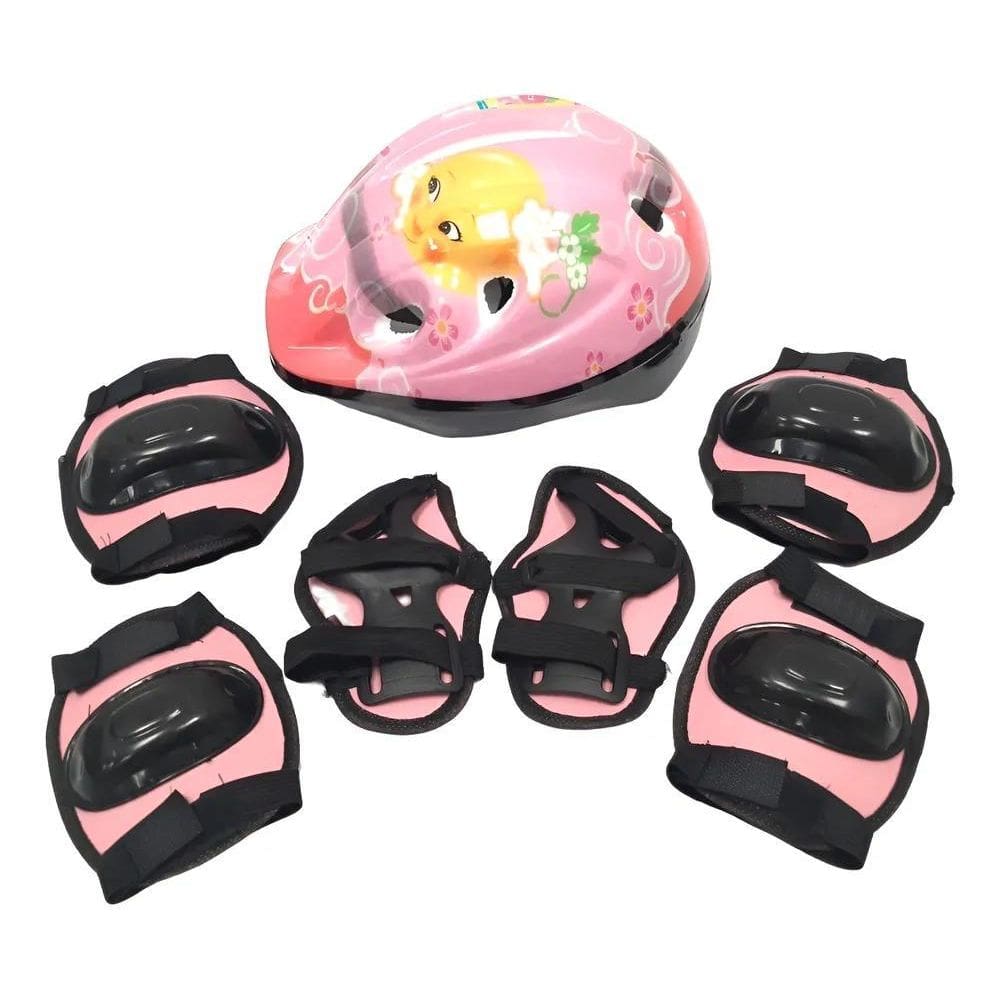 Kit Protecao Infantil Capacete Joelheira Cotoveleira B Rosa