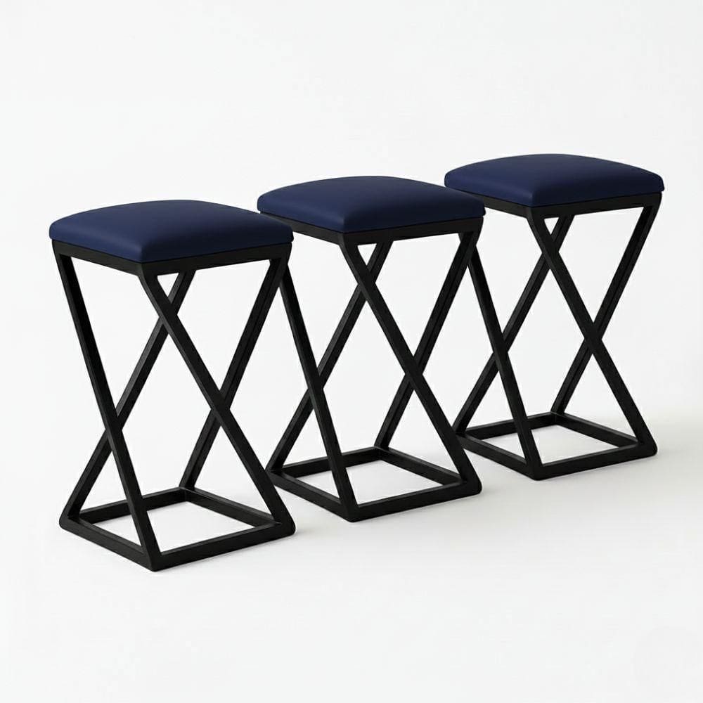 Kit 3 Banco Banqueta Baixa Bar Cozinha 50 Cm Bancada Corino Azul Marinho