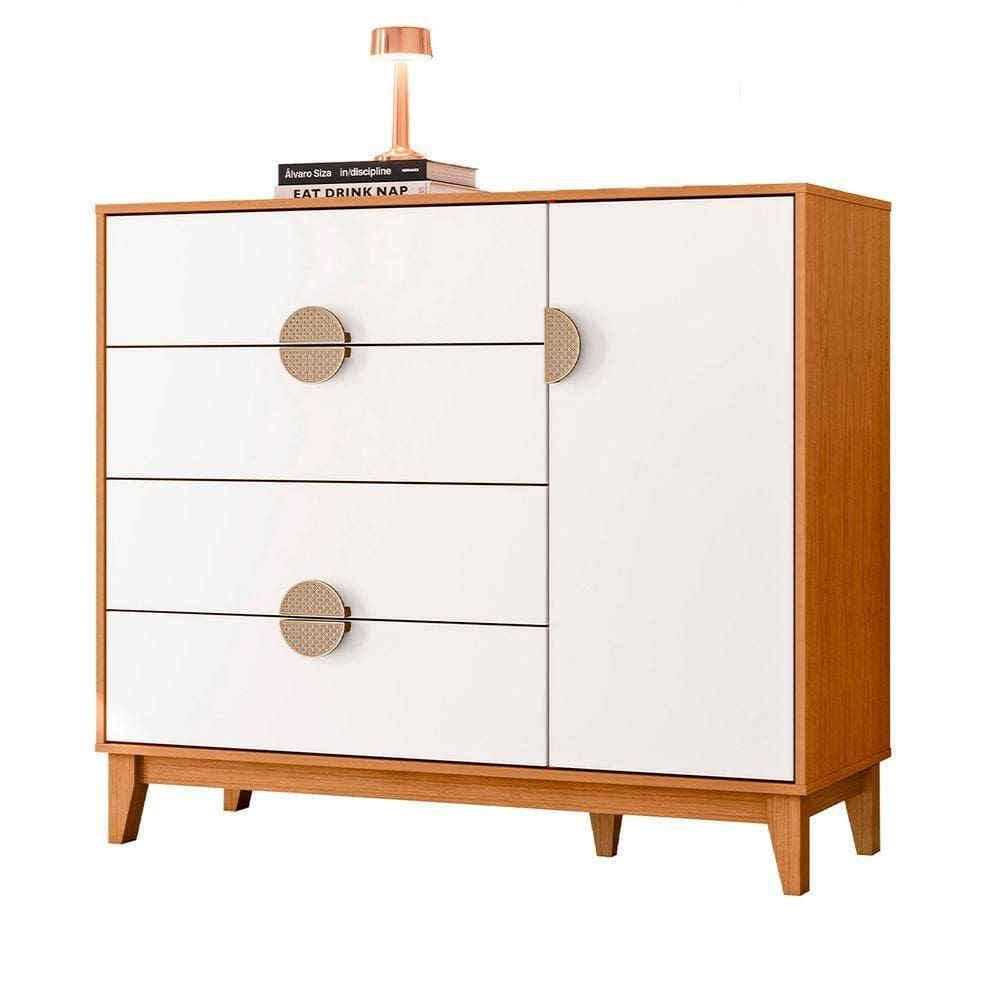 Comoda Sapateira Ipe 4 Gaveira Quartos Cinamomo Com Branco - Albatroz