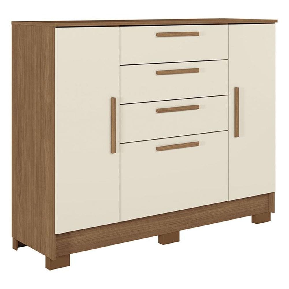 Comoda Pinhais 2 portas 4 Gavetas Jatobá Areia Acetinado - Santos Andirá