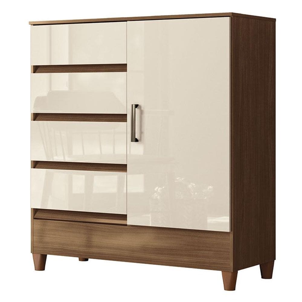 Comoda 1 portas 4 gavetas Fit Jequitibá Off Acetinado - Santos Andirá