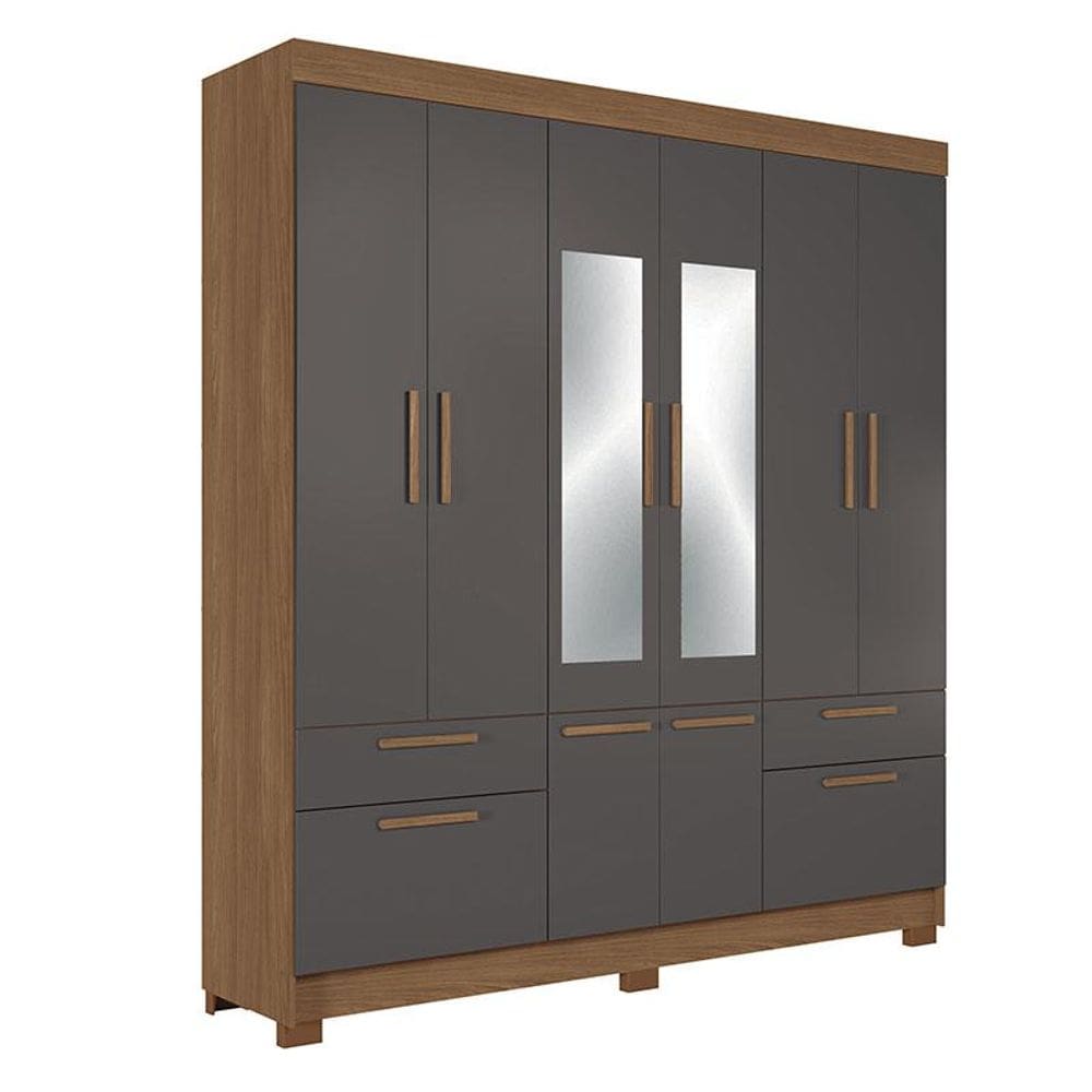 Guarda Roupa Casal 8 portas Curitiba com espelho Jatobá Grafite- Santos Andirá