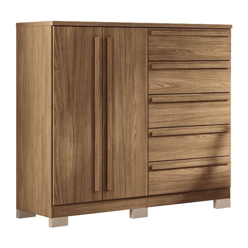 Comoda 2 portas 5 gavetas Malaga Gold com pés Jatobá Acetinado - Santos Andirá