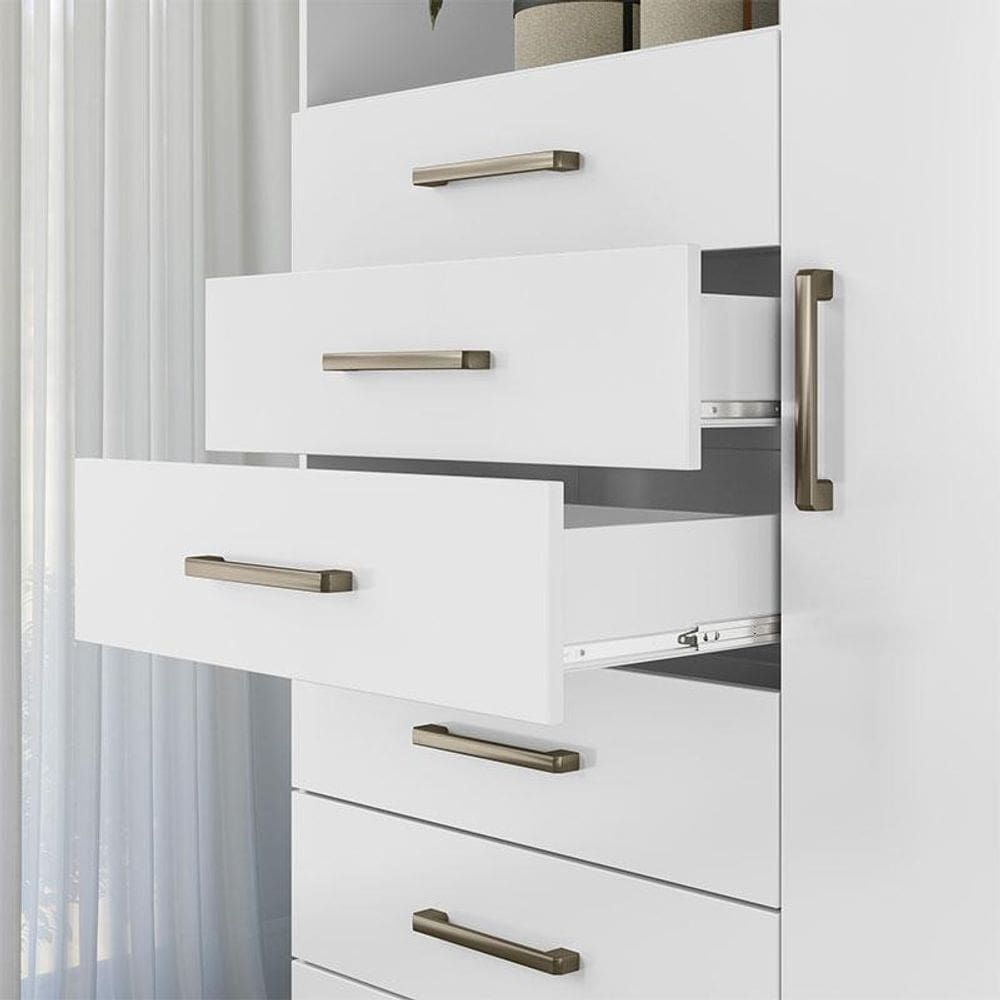 Comoda 1 porta 6 gavetas Marabá com espelho e pés Branco Brilho - Santos Andirá