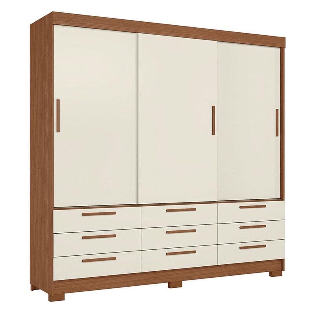 Guarda Roupa Casal 3 Portas de Correr 9 Gavetas Morretes Jatobá Areia - Santos Andirá