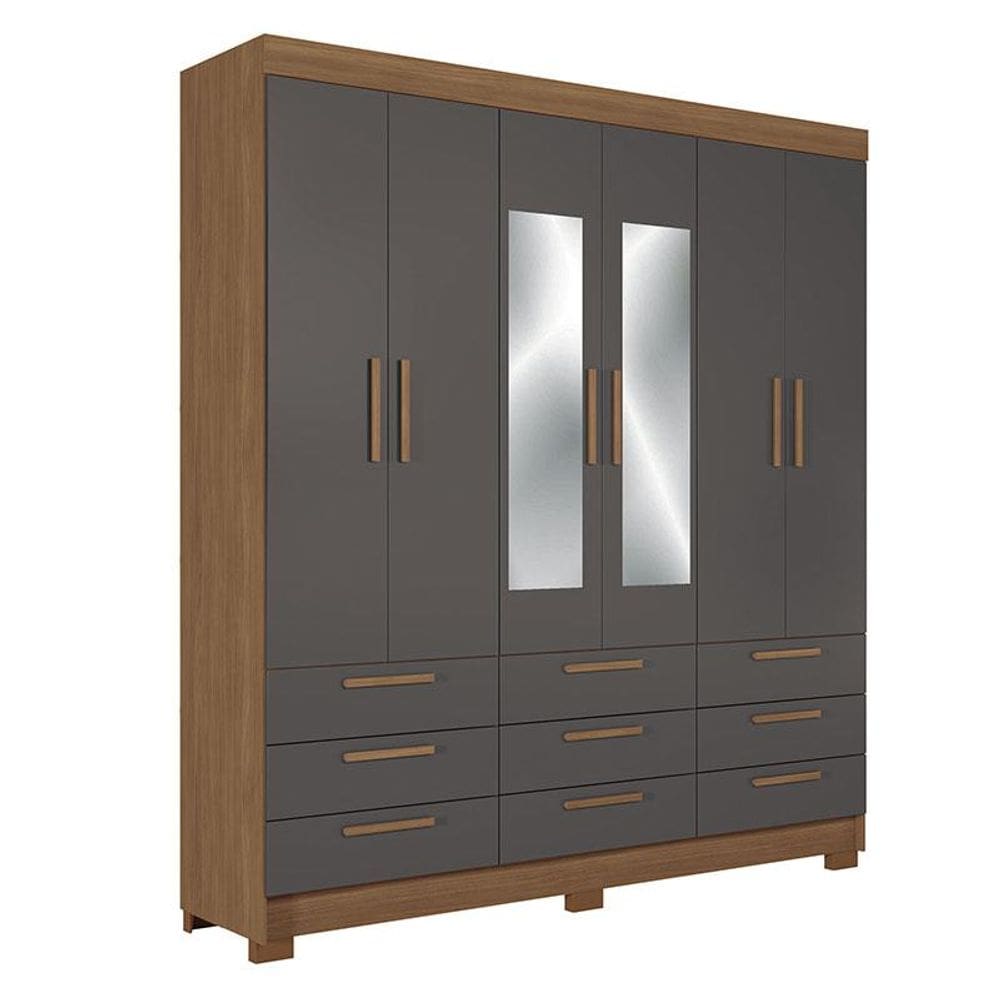 Guarda Roupa Colombo 6 portas 9 Gavetas com Espelho Jatobá Grafite Acetinado - Santos Andirá