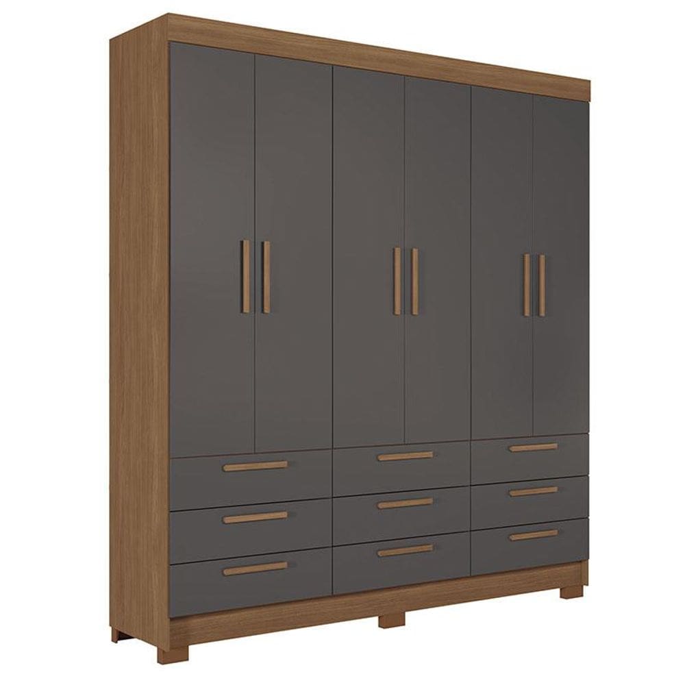 Guarda Roupa Colombo 6 portas 9 Gavetas Jatobá Grafite Acetinado - Santos Andirá