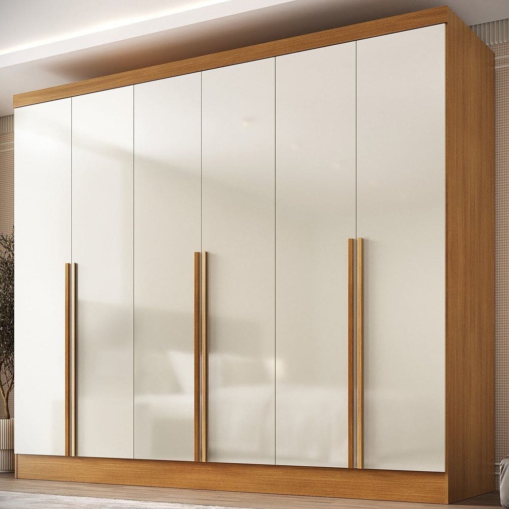 Guarda-roupa 100% Mdf 6 Portas 3 Gavetas Lisboa Espresso Móveis Cinamomo/Off White