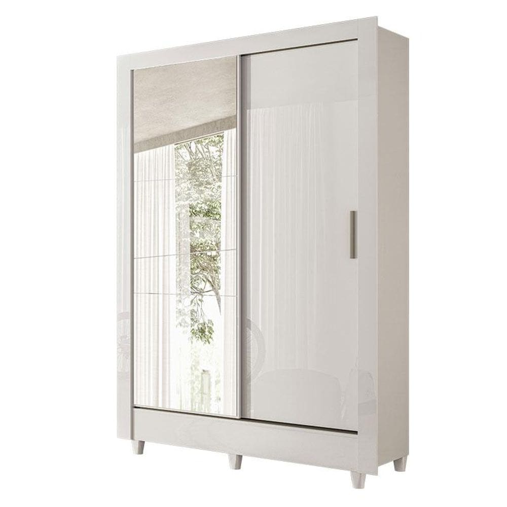 Guarda Roupa Belgica 2 portas de Correr com Espelho Branco Brilho - Santos Andirá