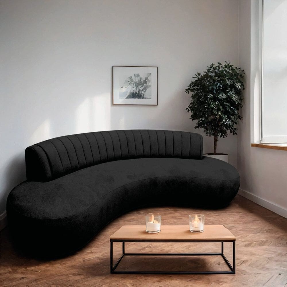 Divã Recamier Curvo Sala Estar Luxo 160cm Linho Celeste Preto