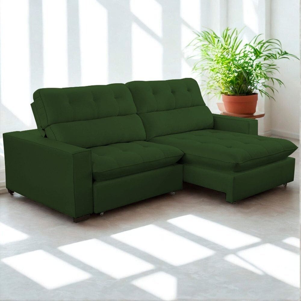 Sofa Retratil Reclinavel 2 Lugares 260cm Veludo Andreia Verde