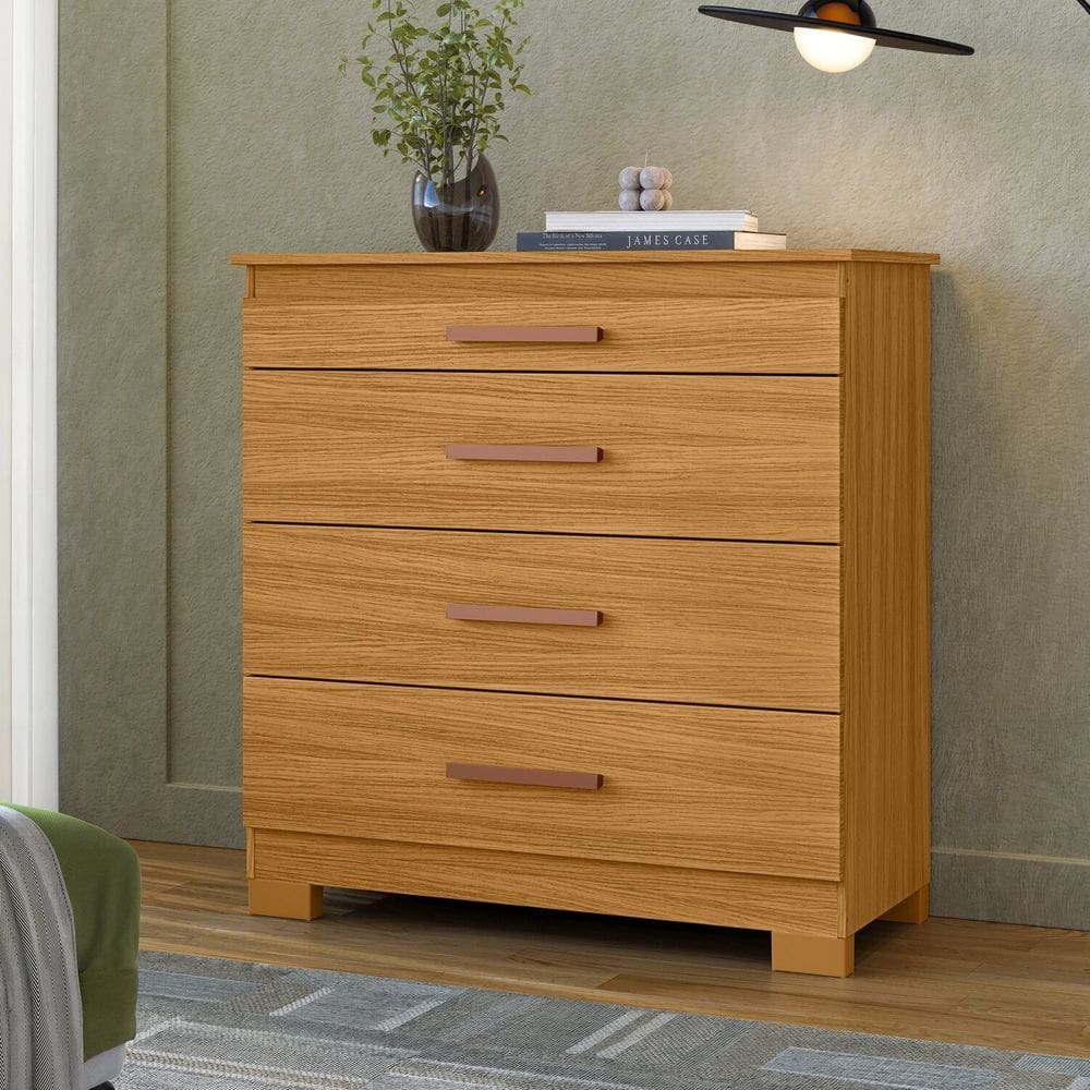 Cômoda para Quarto 4 Gavetas Dakota Carvalho Americano