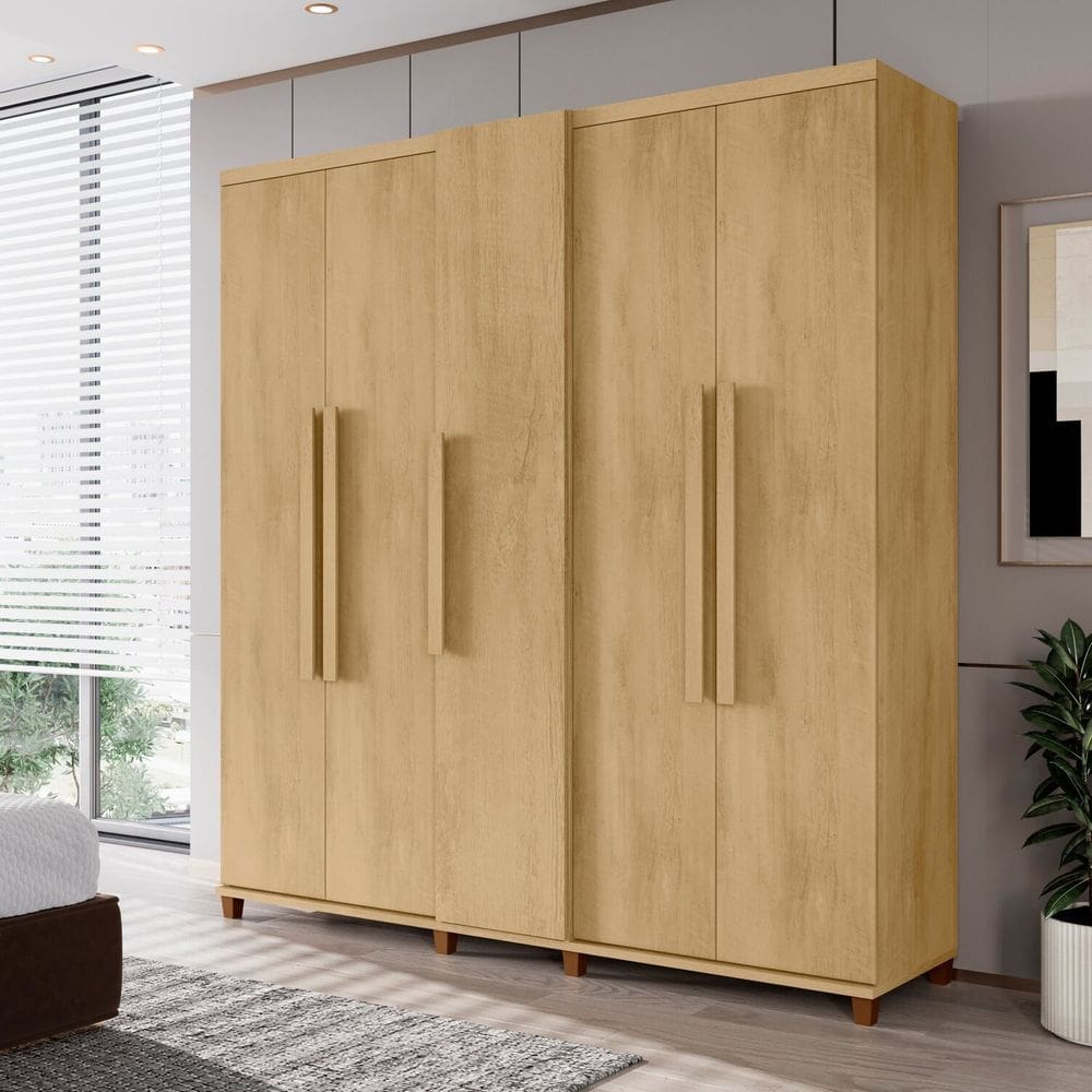 Guarda-roupa Casal 5 Portas com Sapateira e 3 Gavetas Interna Munique Cinamomo
