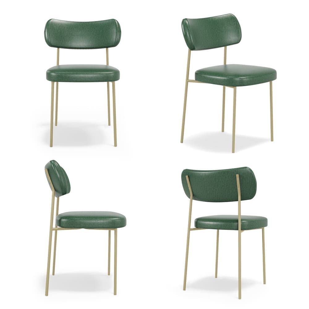 Conjuto 4 Cadeiras Fixa Escritório Stela Champanhe Courino Verde - Vallisa Decor