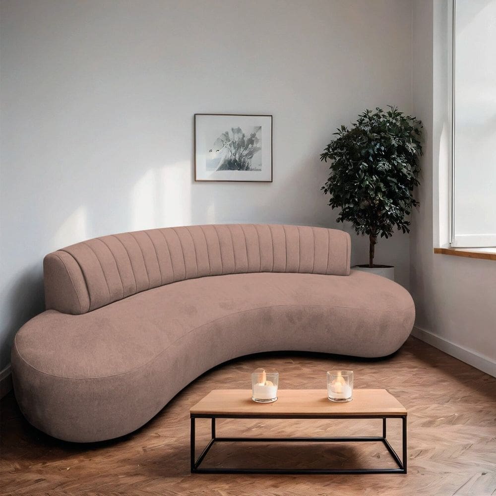 Divã Recamier Curvo Sala Estar Luxo 200cm Linho Celeste Rose