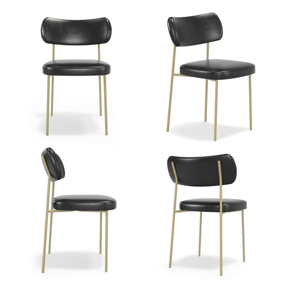 Conjuto 4 Cadeiras Escritório Stela Champanhe Couro Sintetíco Preto  - Vallisa Decor