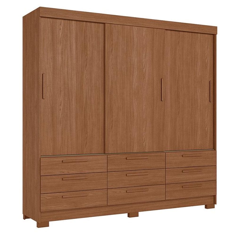 Guarda Roupa Casal 3 portas de correr 9 gavetas Morretes Jatobá - Santos Andirá