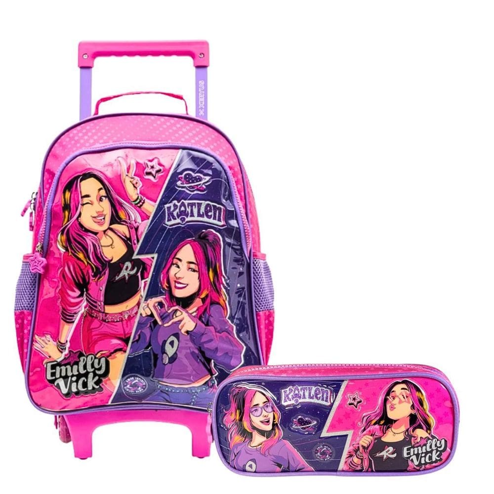 Kit Mochila De Rodinhas 16 E Estojo Emilly Vick - Xeryus