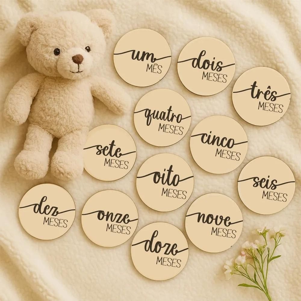 12 Plaquinha Mêsversário Aniversário Mêses Bebê Decorar F Be