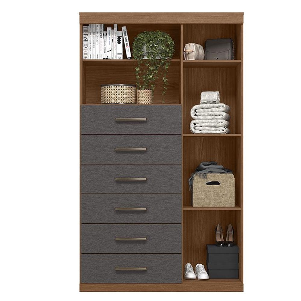 Comoda 1 porta 6 gavetas Marabá Jatobá Grafite Acetinado - Santos Andirá