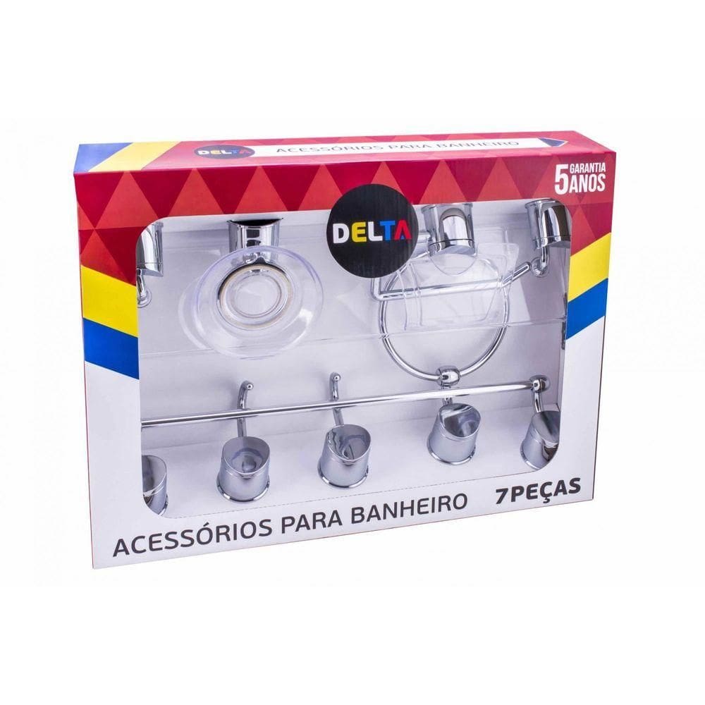 Kit De Banheiro Linha Delta 7 Peças Cromado Cristal